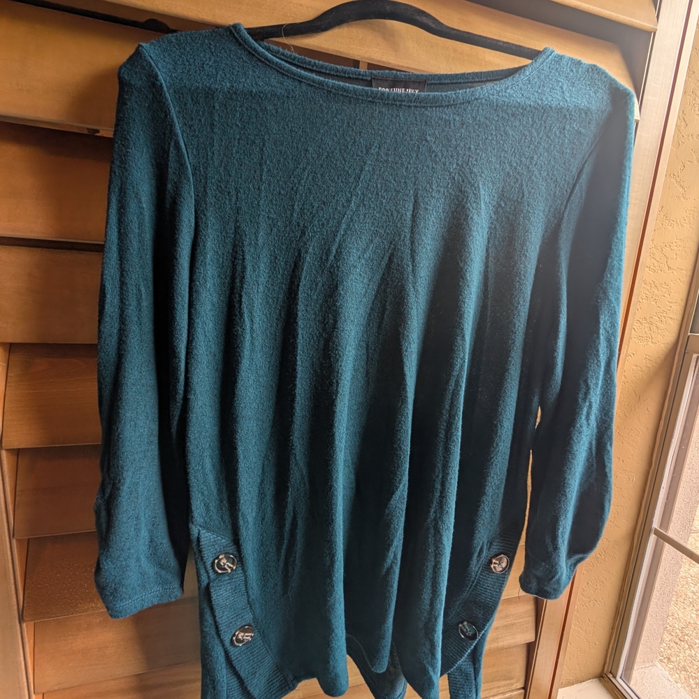 Chic Teal Women's Sweater with Button Accents